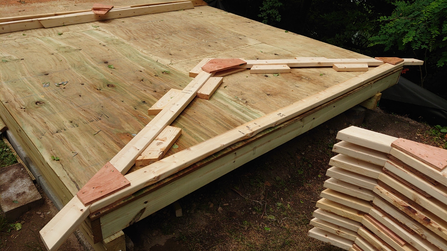 Assembling roof trusses on the ground